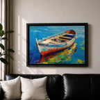 Rowboat Wall Art Dinghy Framed Canvas Nautical Seascape Harbor Coastal Boho Home Decor