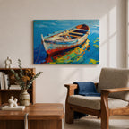 Rowboat Wall Art Dinghy Framed Canvas Nautical Seascape Harbor Coastal Boho Home Decor