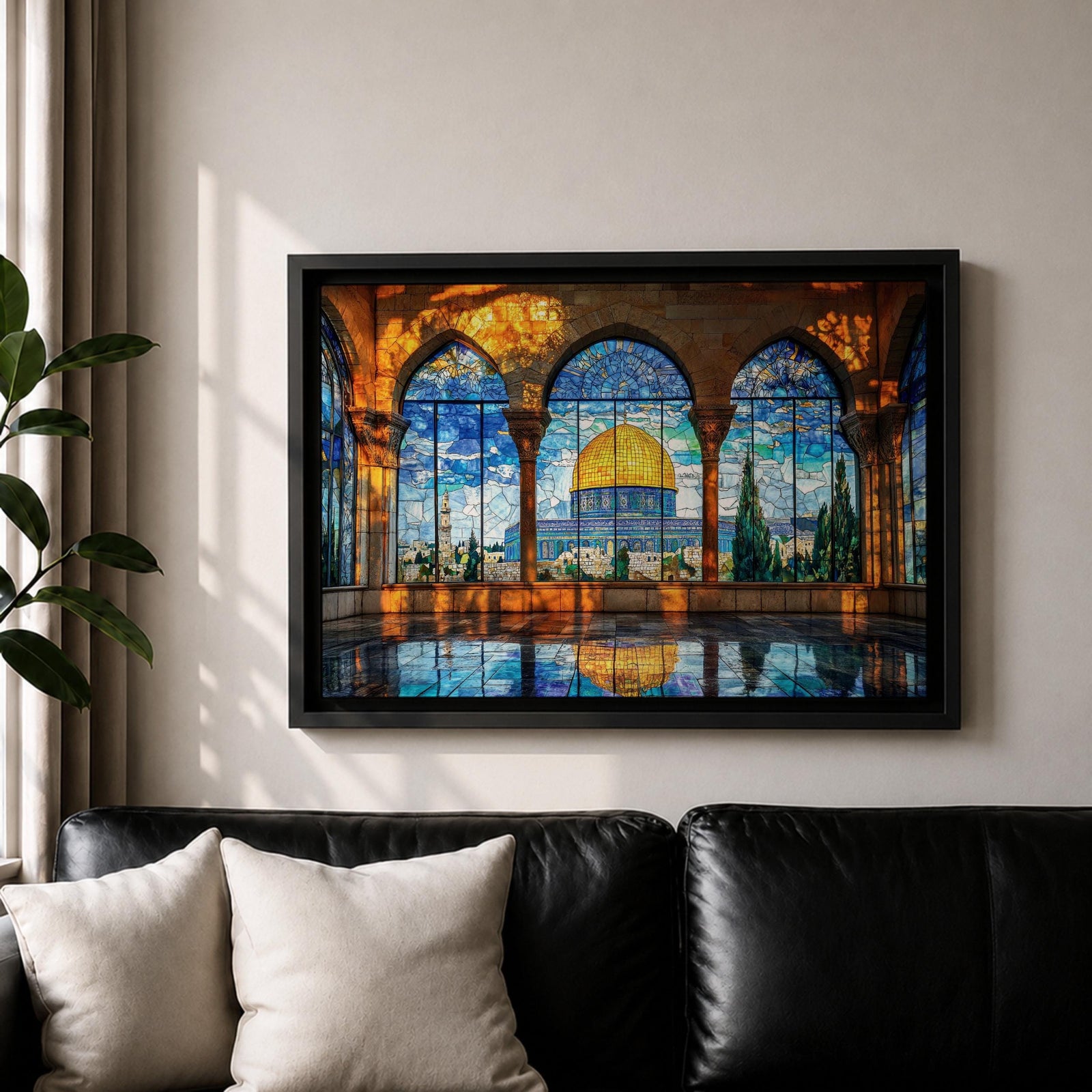 Dome Rock Wall Art Arch View Framed Canvas Qubbat Sakhra Stained Glass Muslim Decor