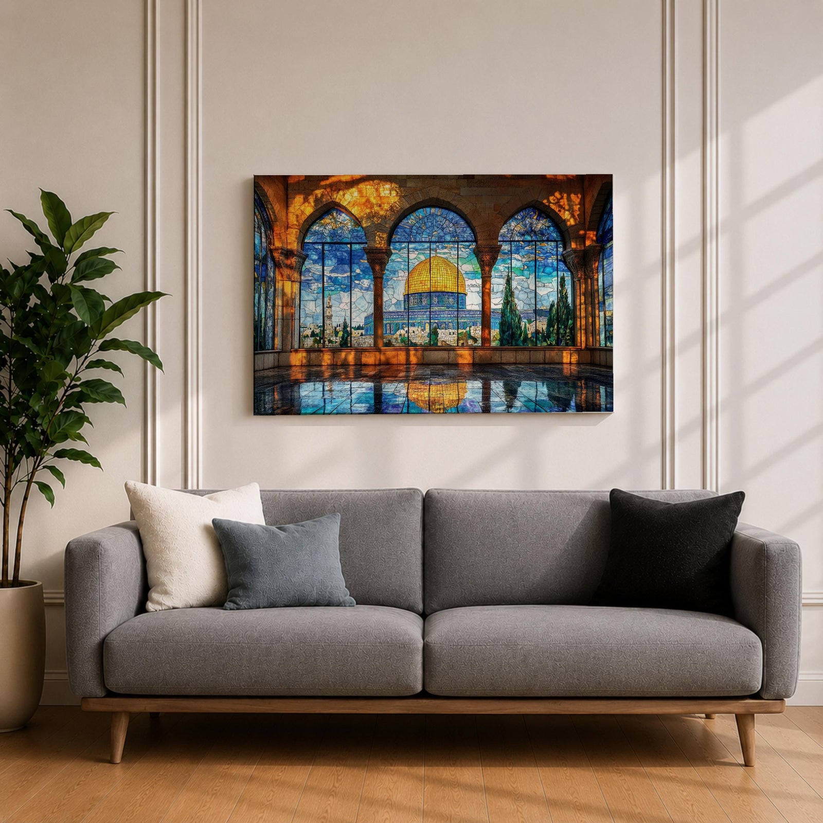 Dome Rock Wall Art Arch View Framed Canvas Qubbat Sakhra Stained Glass Muslim Decor