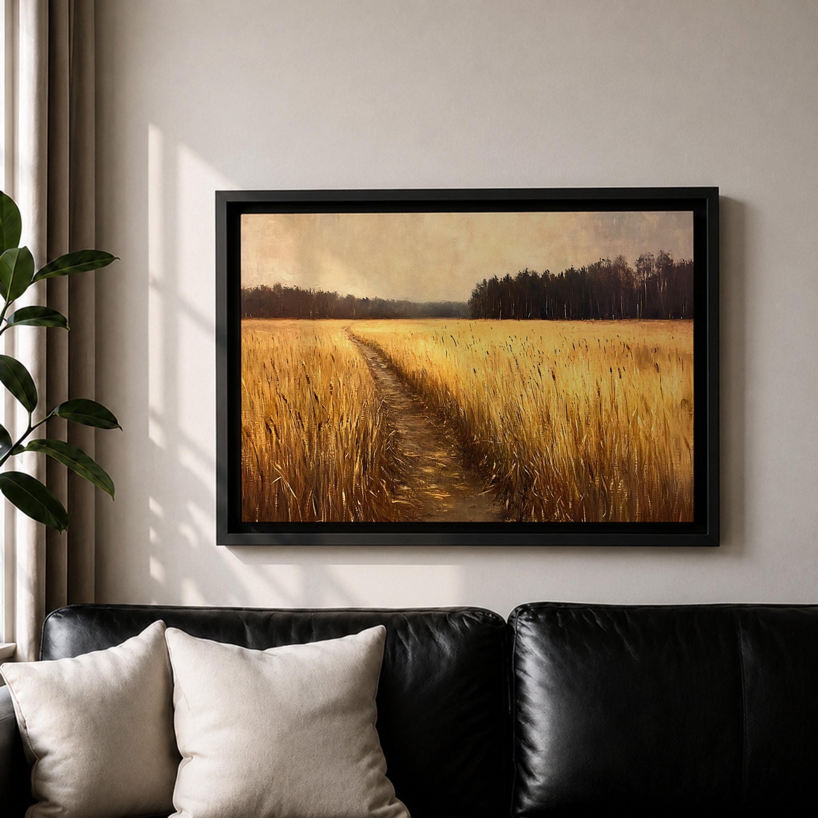 Wheat Field Wall Art Prairie Framed Canvas Panoramic Path Rustic Farmhouse Home Decor