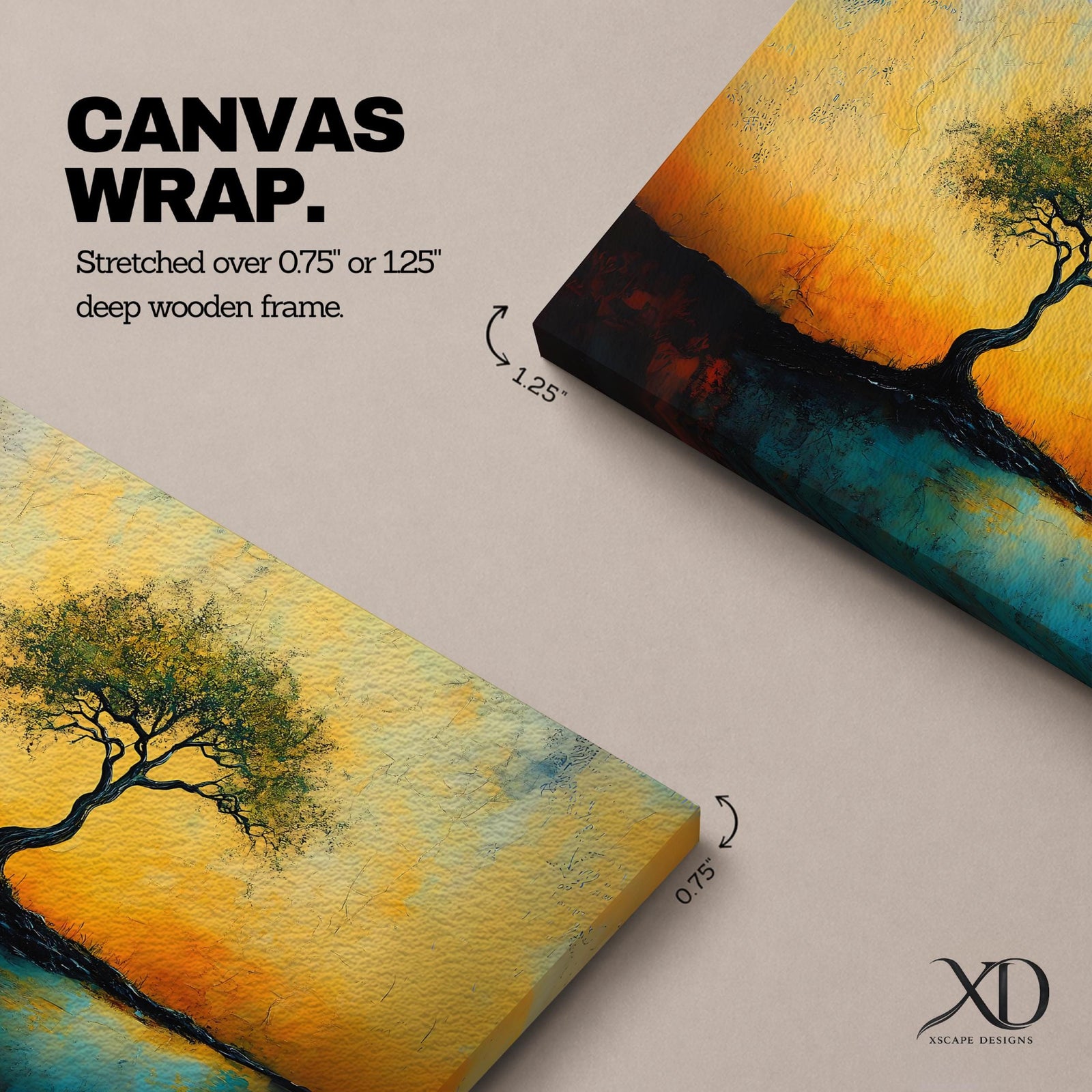 Lone Tree Wall Art Golden Dusk Framed Canvas Rustic Boho Sunset Vintage Nature Decor