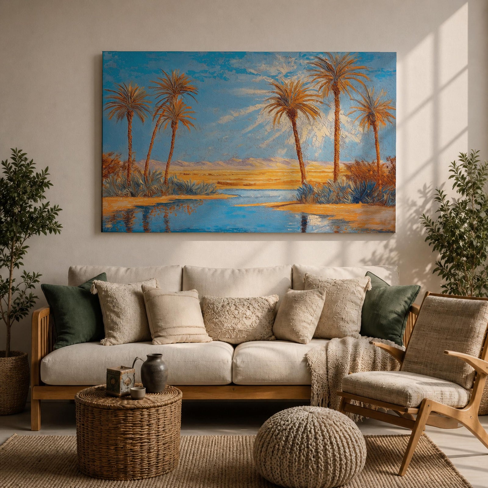Palm Tree Wall Art Arabian Oasis Framed Canvas Desert Oasis Impasto Nature Home Decor