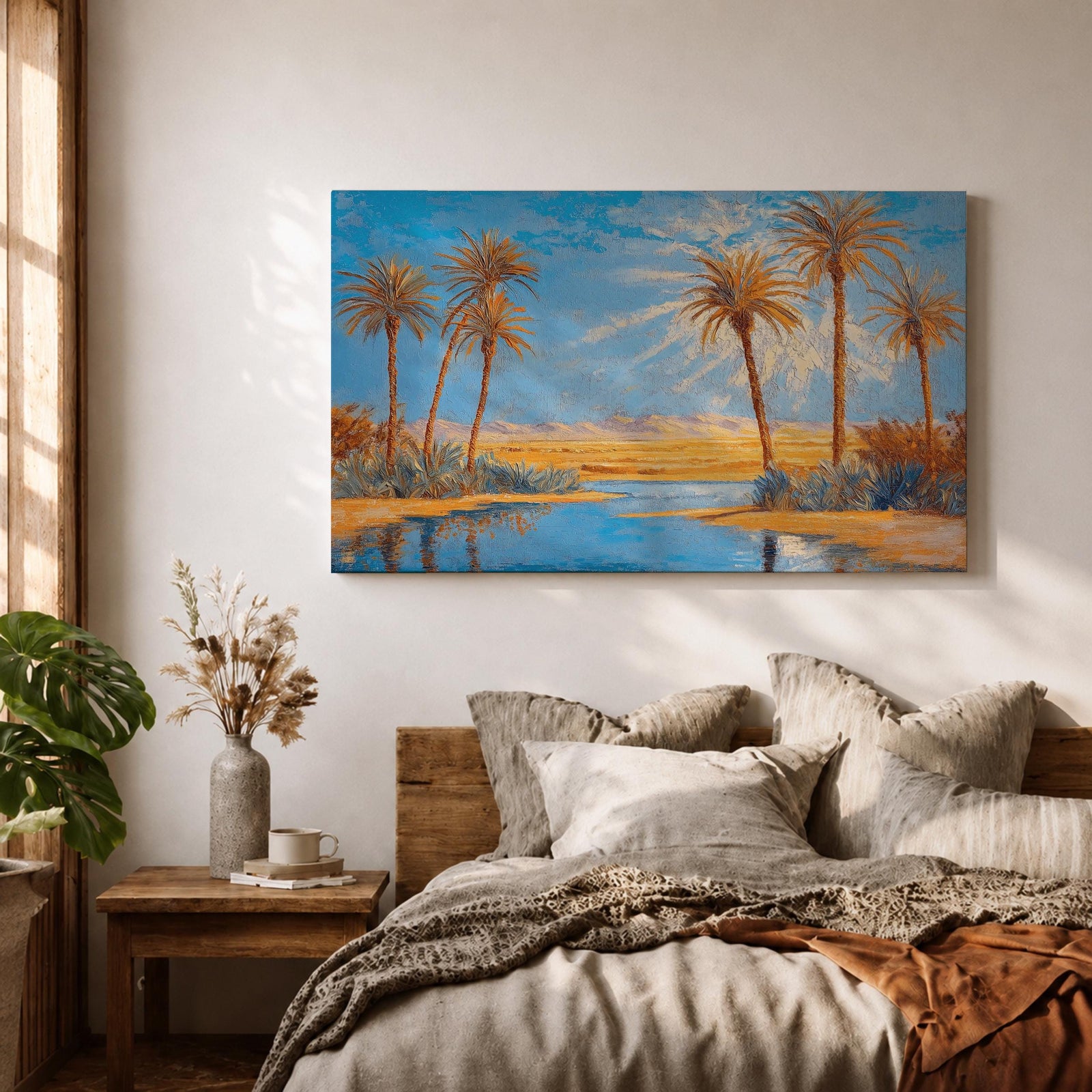 Palm Tree Wall Art Arabian Oasis Framed Canvas Desert Oasis Impasto Nature Home Decor