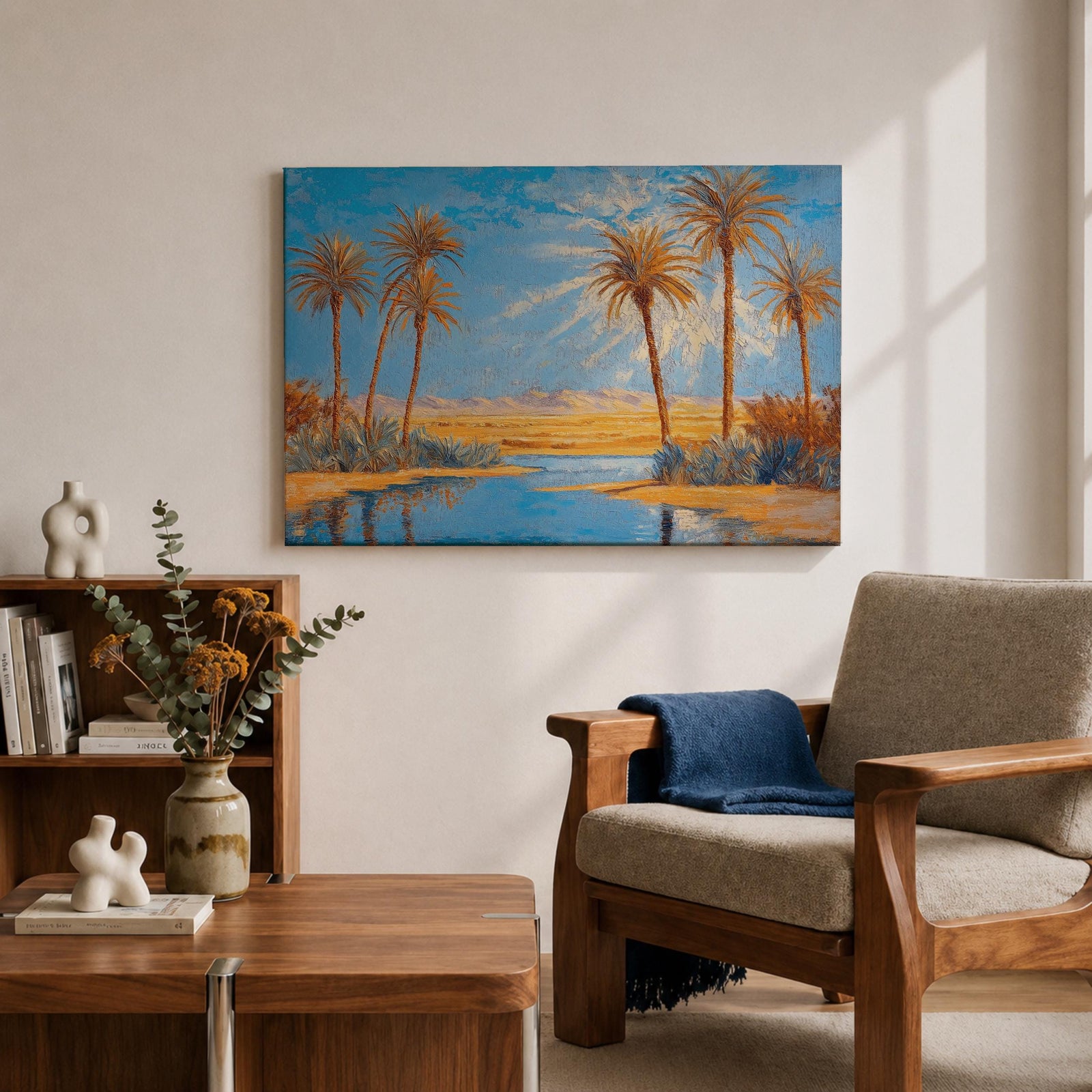 Palm Tree Wall Art Arabian Oasis Framed Canvas Desert Oasis Impasto Nature Home Decor