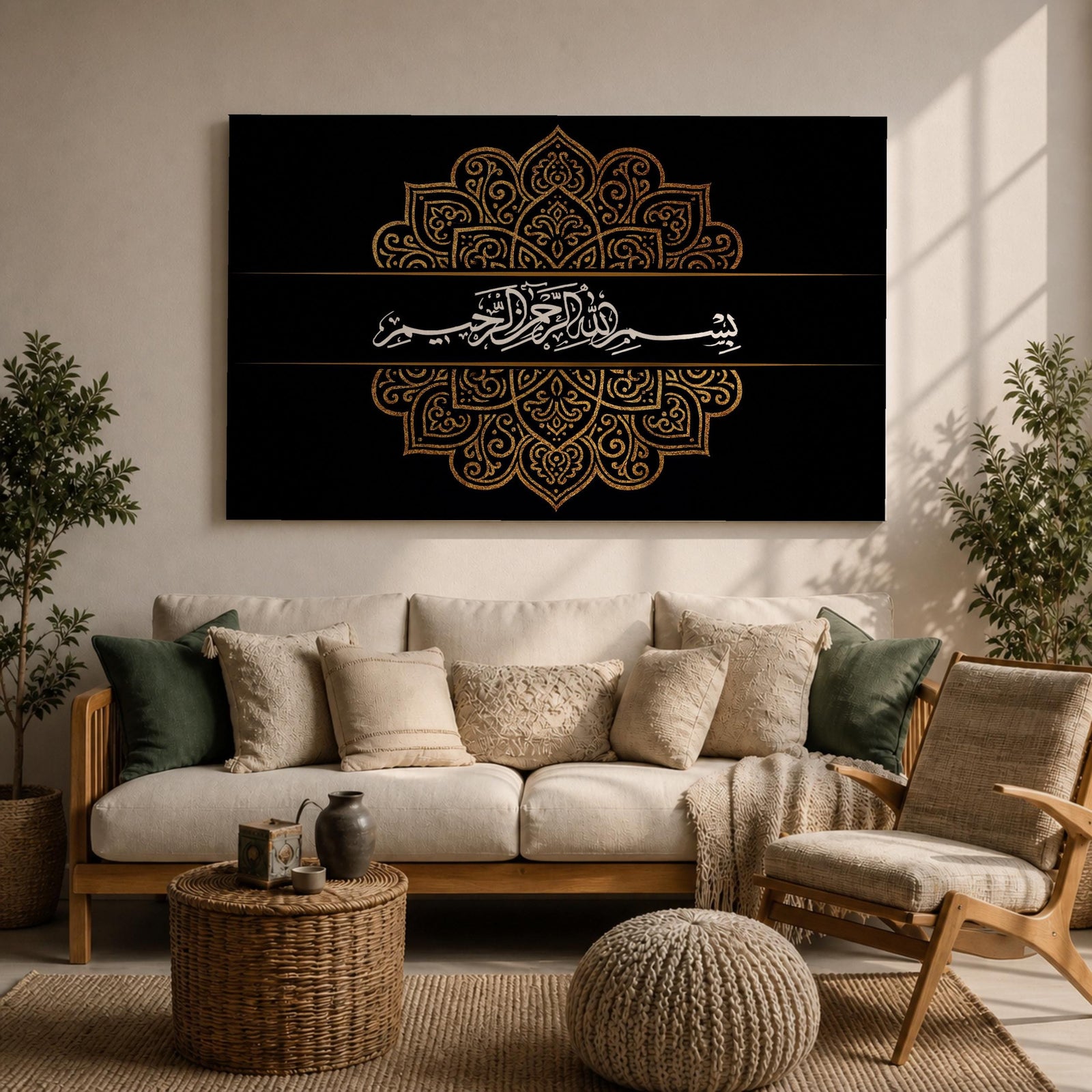 Bismillah Wall Art Arabic Calligraphy Framed Canvas Gold Ornament Islamic Muslim Home Decor