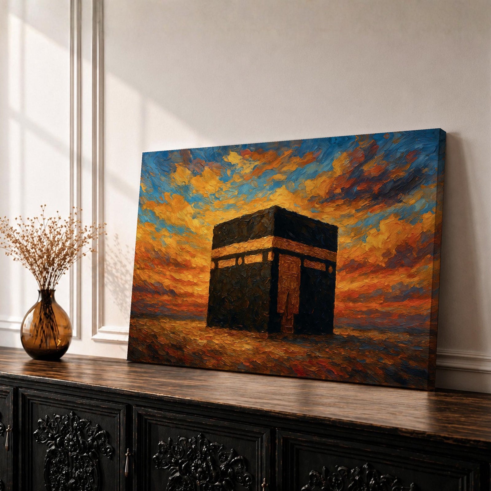 Kaaba Wall Art Sunset Sky Framed Canvas Masjid al Haram Mecca Islamic Home Decor