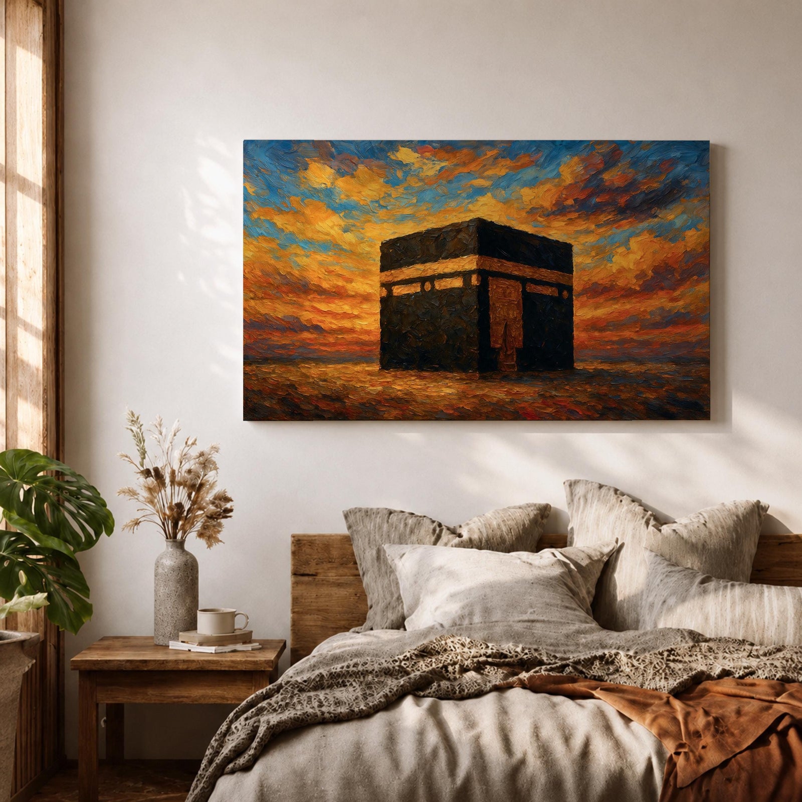 Kaaba Wall Art Sunset Sky Framed Canvas Masjid al Haram Mecca Islamic Home Decor