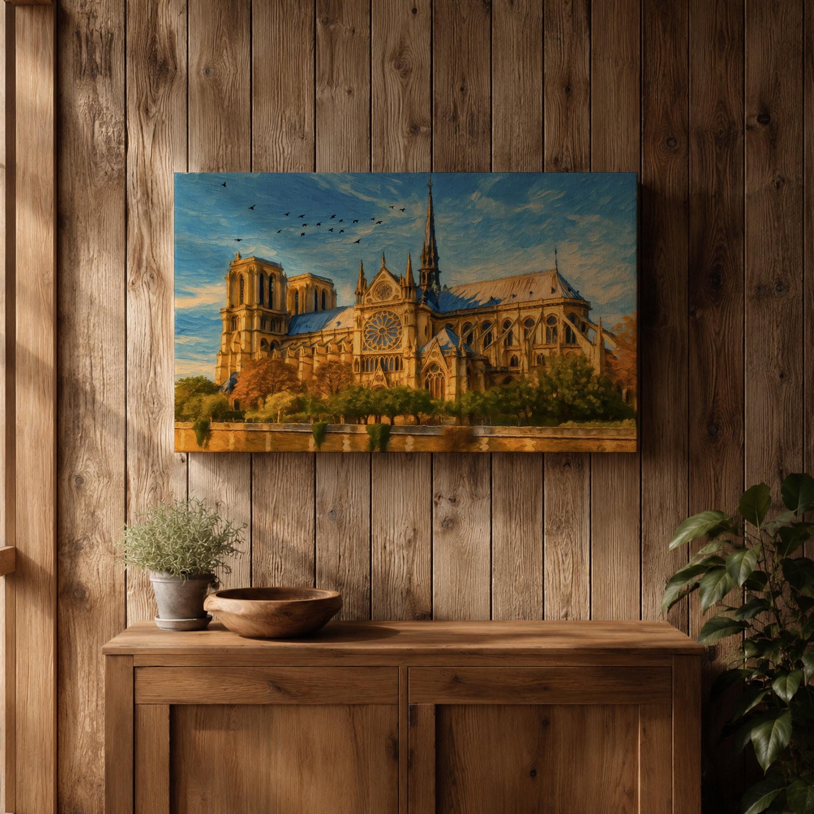 Notre Dame Cathedral Wall Art Gothic Facade Framed Canvas Cathedral of Paris City Decor
