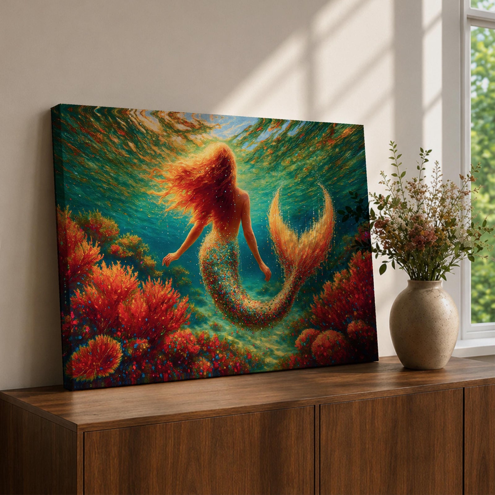 Mermaid Wall Art Sea Maiden Framed Canvas Ocean Fantasy Mythology Boho Home Decor