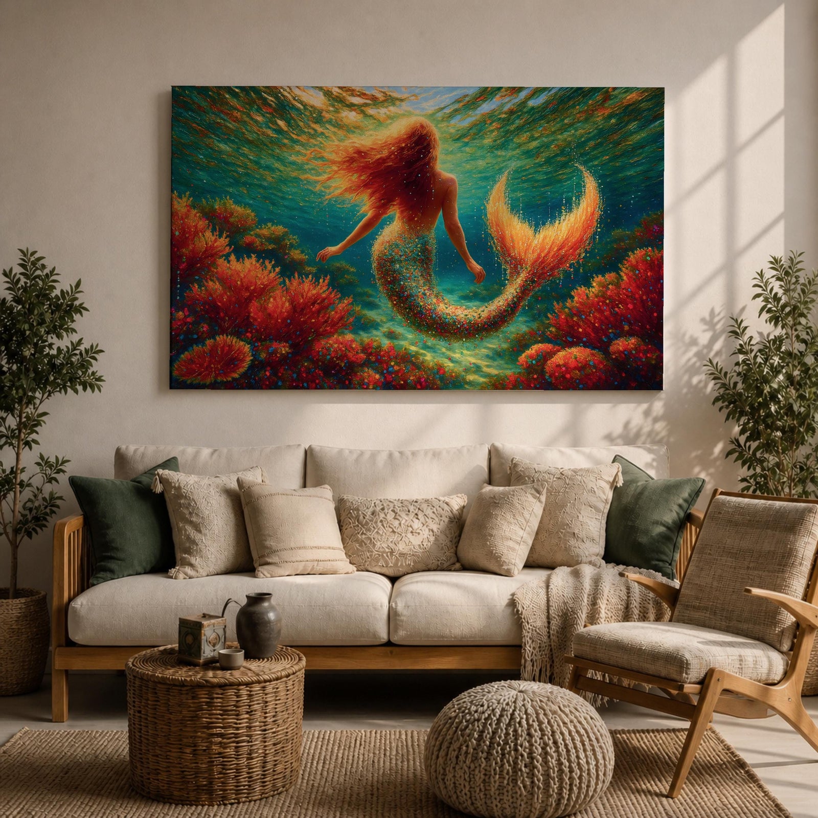 Mermaid Wall Art Sea Maiden Framed Canvas Ocean Fantasy Mythology Boho Home Decor