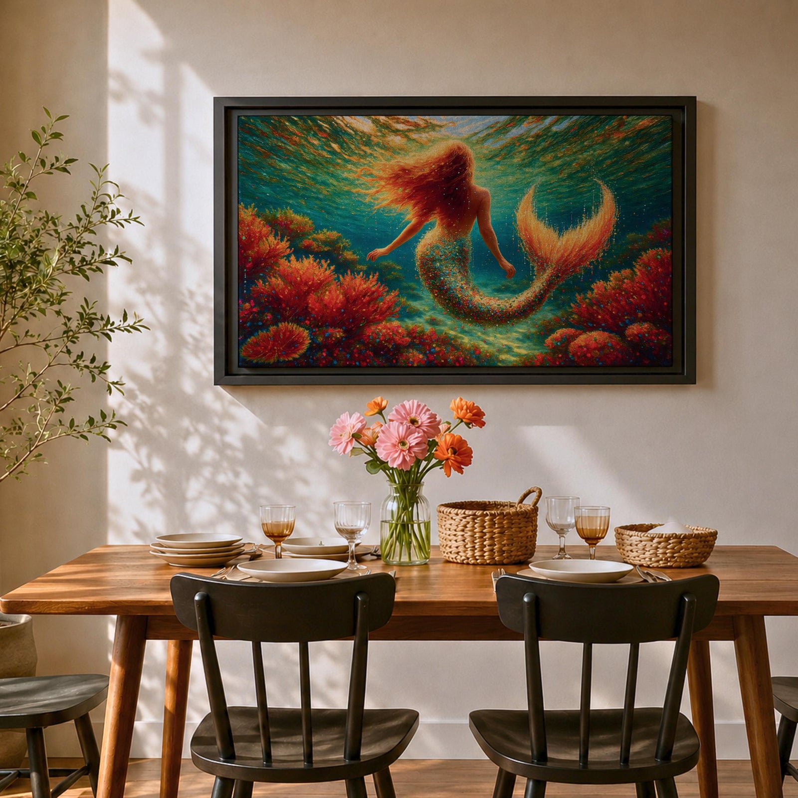 Mermaid Wall Art Sea Maiden Framed Canvas Ocean Fantasy Mythology Boho Home Decor