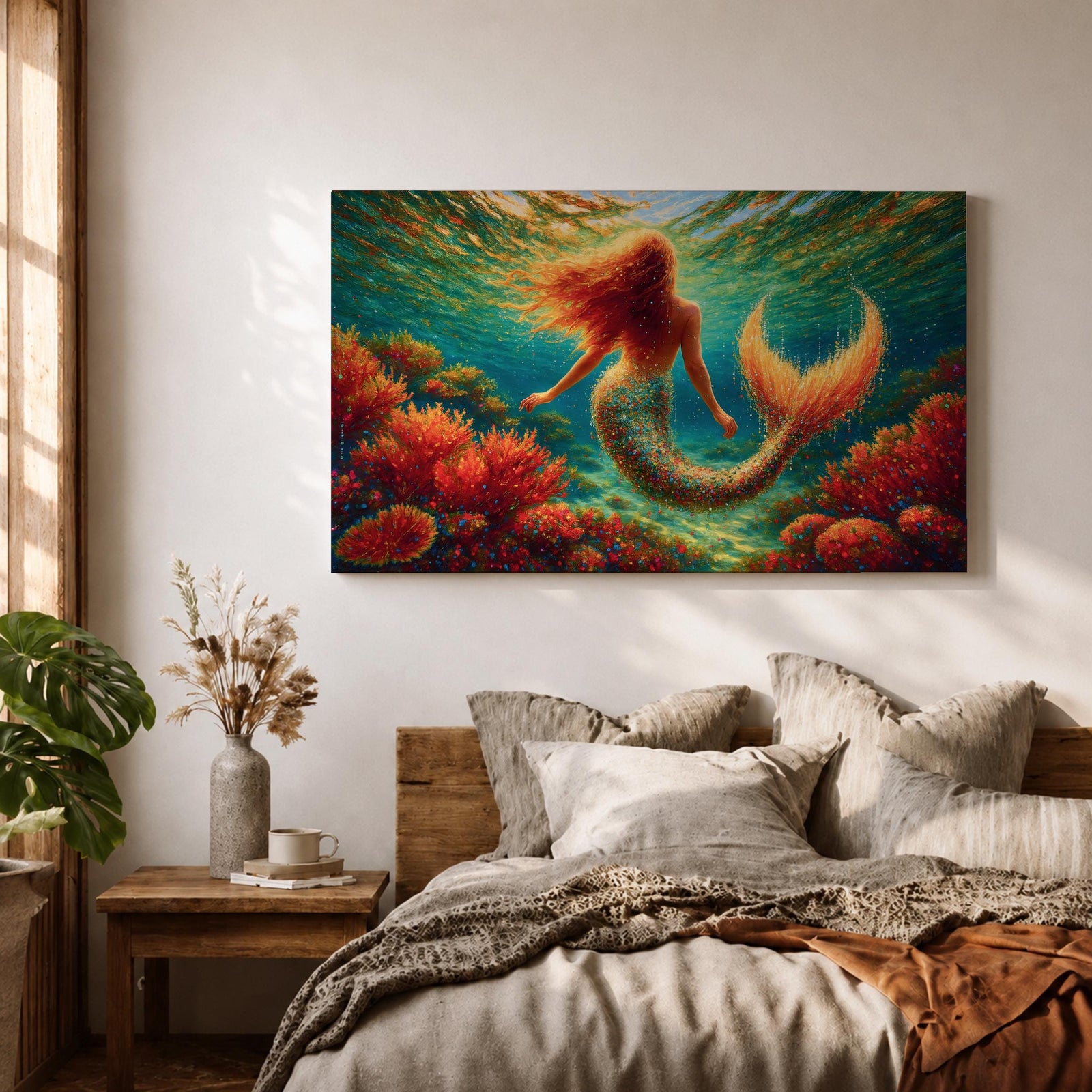 Mermaid Wall Art Sea Maiden Framed Canvas Ocean Fantasy Mythology Boho Home Decor