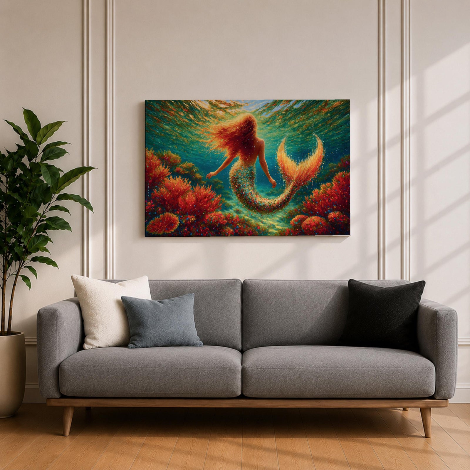 Mermaid Wall Art Sea Maiden Framed Canvas Ocean Fantasy Mythology Boho Home Decor