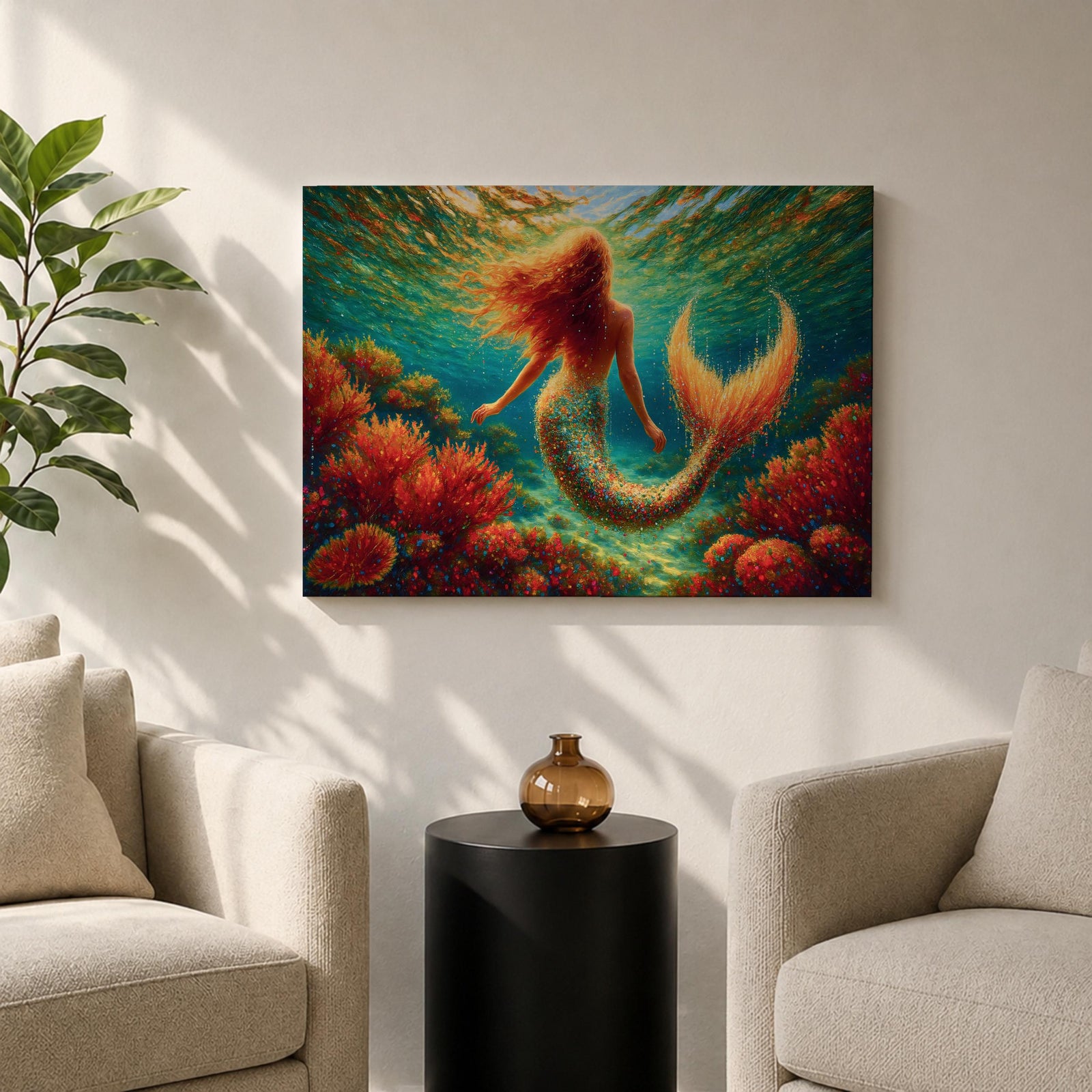 Mermaid Wall Art Sea Maiden Framed Canvas Ocean Fantasy Mythology Boho Home Decor