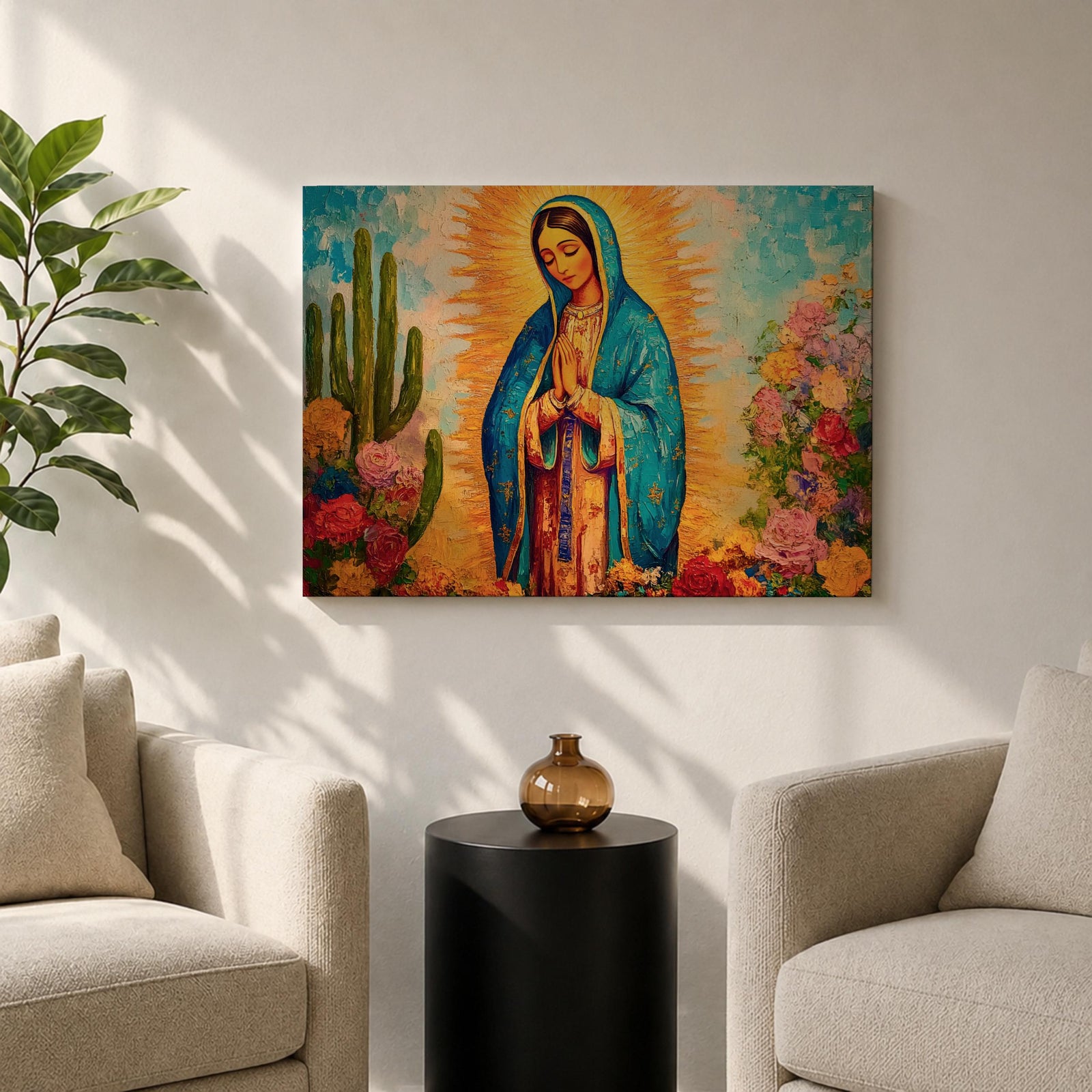 Our Lady of Guadalupe Wall Art Radiant Halo Framed Canvas La Guadalupana Catholic Decor