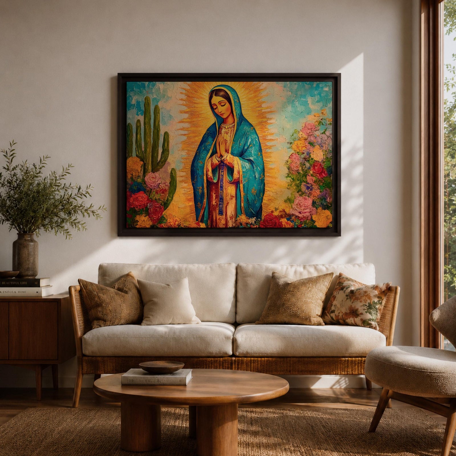 Our Lady of Guadalupe Wall Art Radiant Halo Framed Canvas La Guadalupana Catholic Decor