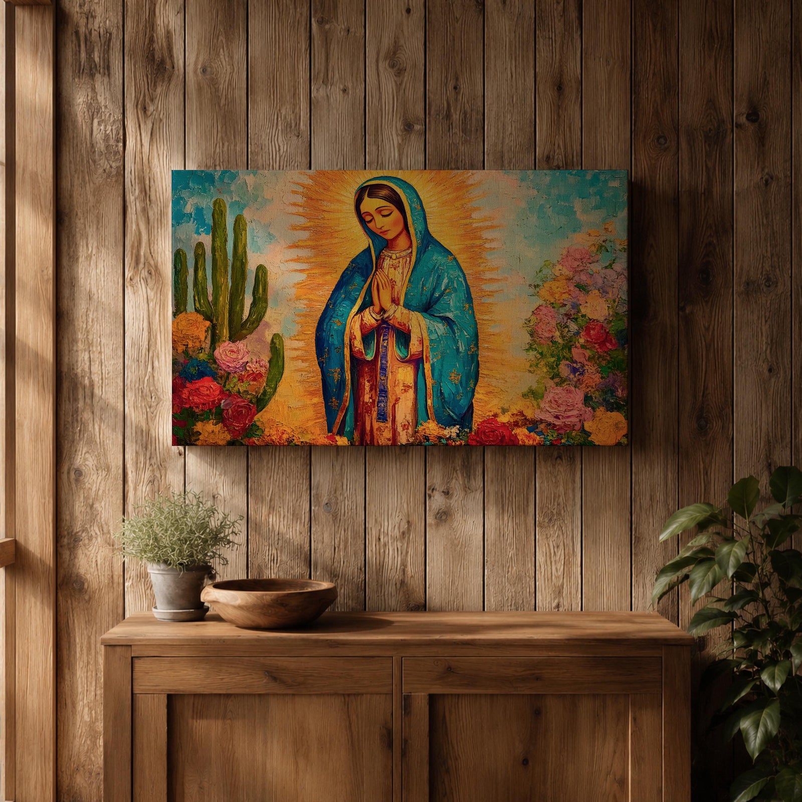 Our Lady of Guadalupe Wall Art Radiant Halo Framed Canvas La Guadalupana Catholic Decor