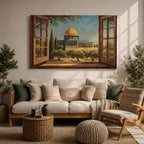 Masjid Al Aqsa Wall Art Palestine Window View Framed Canvas Jerusalem Mosque Islamic Decor