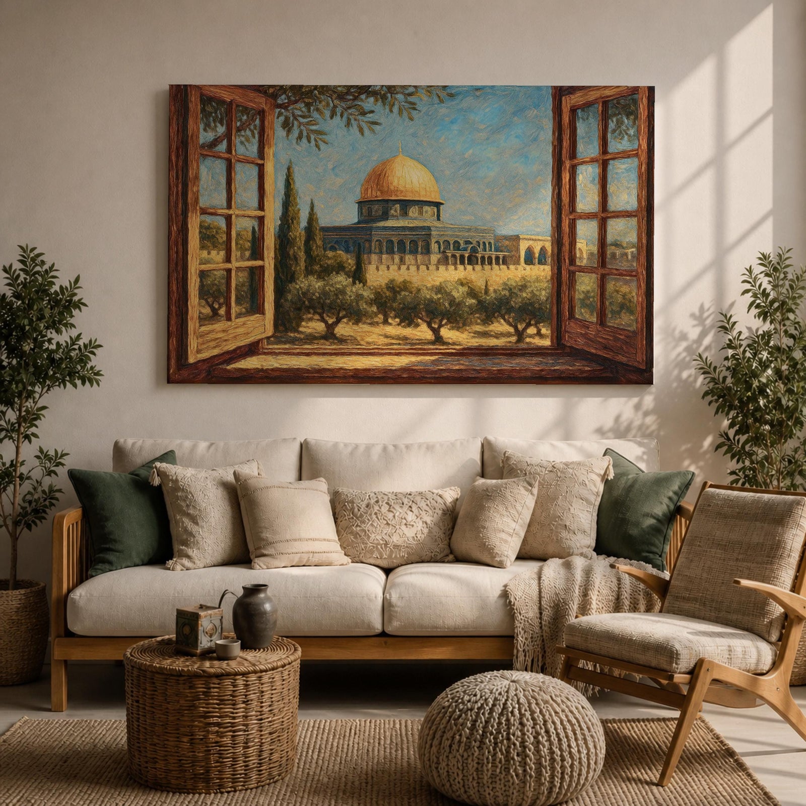 Masjid Al Aqsa Wall Art Palestine Window View Framed Canvas Jerusalem Mosque Islamic Decor