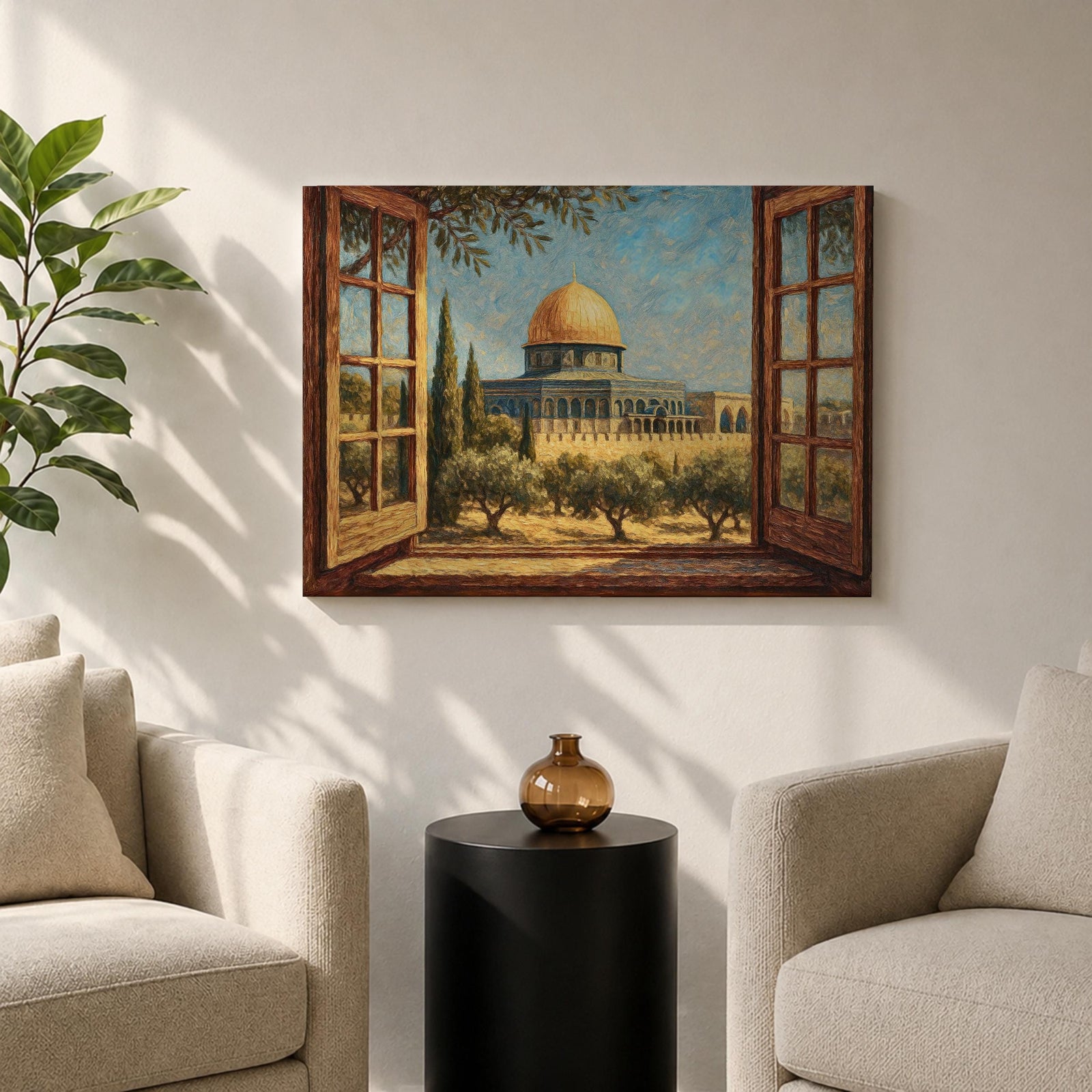 Masjid Al Aqsa Wall Art Palestine Window View Framed Canvas Jerusalem Mosque Islamic Decor