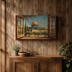 Masjid Al Aqsa Wall Art Palestine Window View Framed Canvas Jerusalem Mosque Islamic Decor