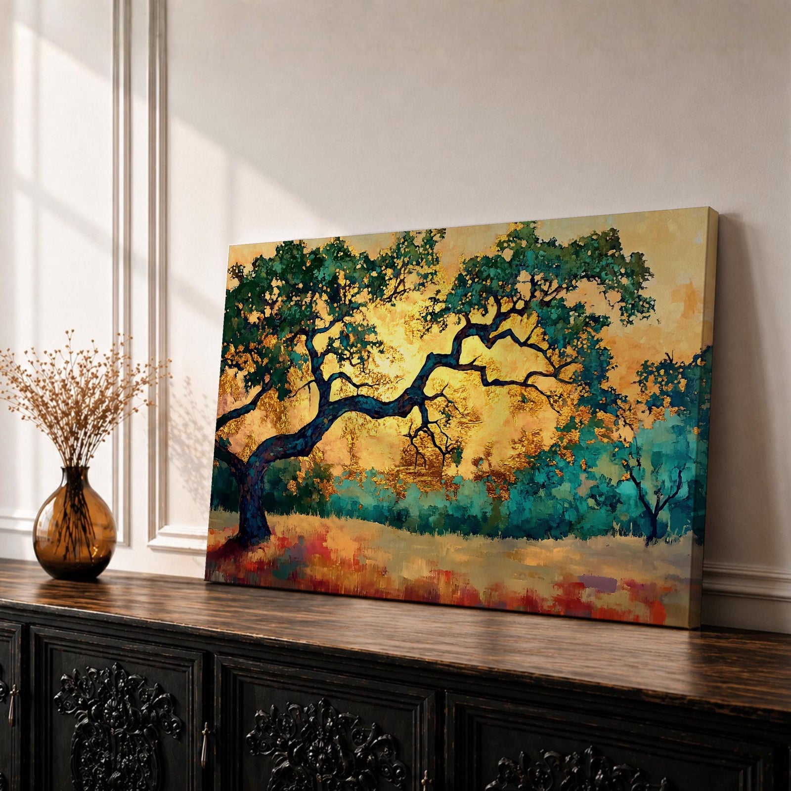 Oak Tree Wall Art Quercus Framed Canvas Landscape Sunset Rustic Farmhouse Home Decor