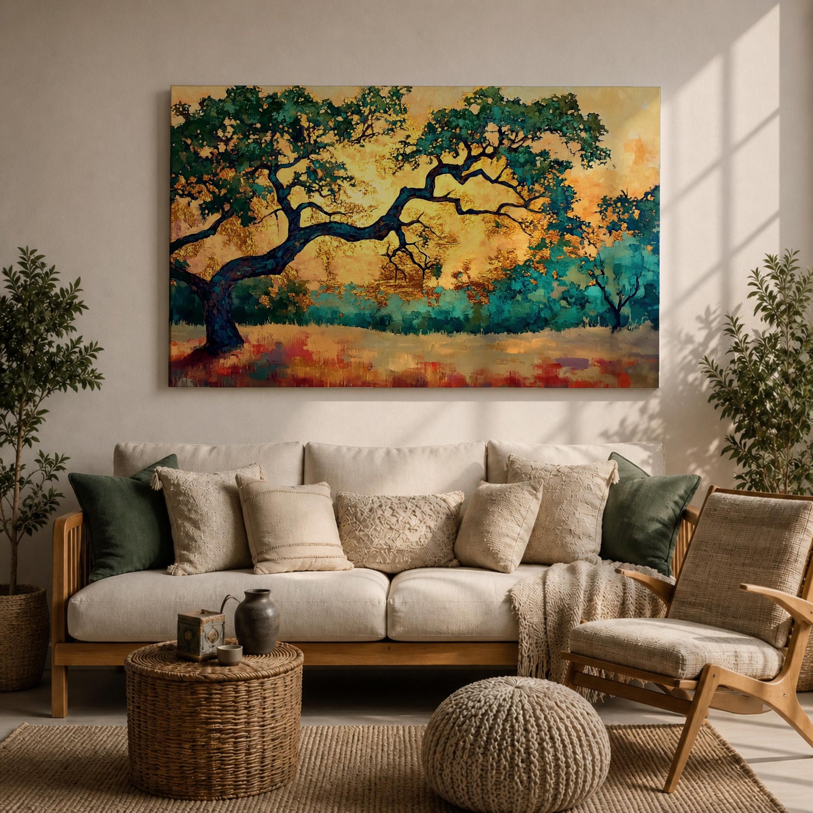Oak Tree Wall Art Quercus Framed Canvas Landscape Sunset Rustic Farmhouse Home Decor