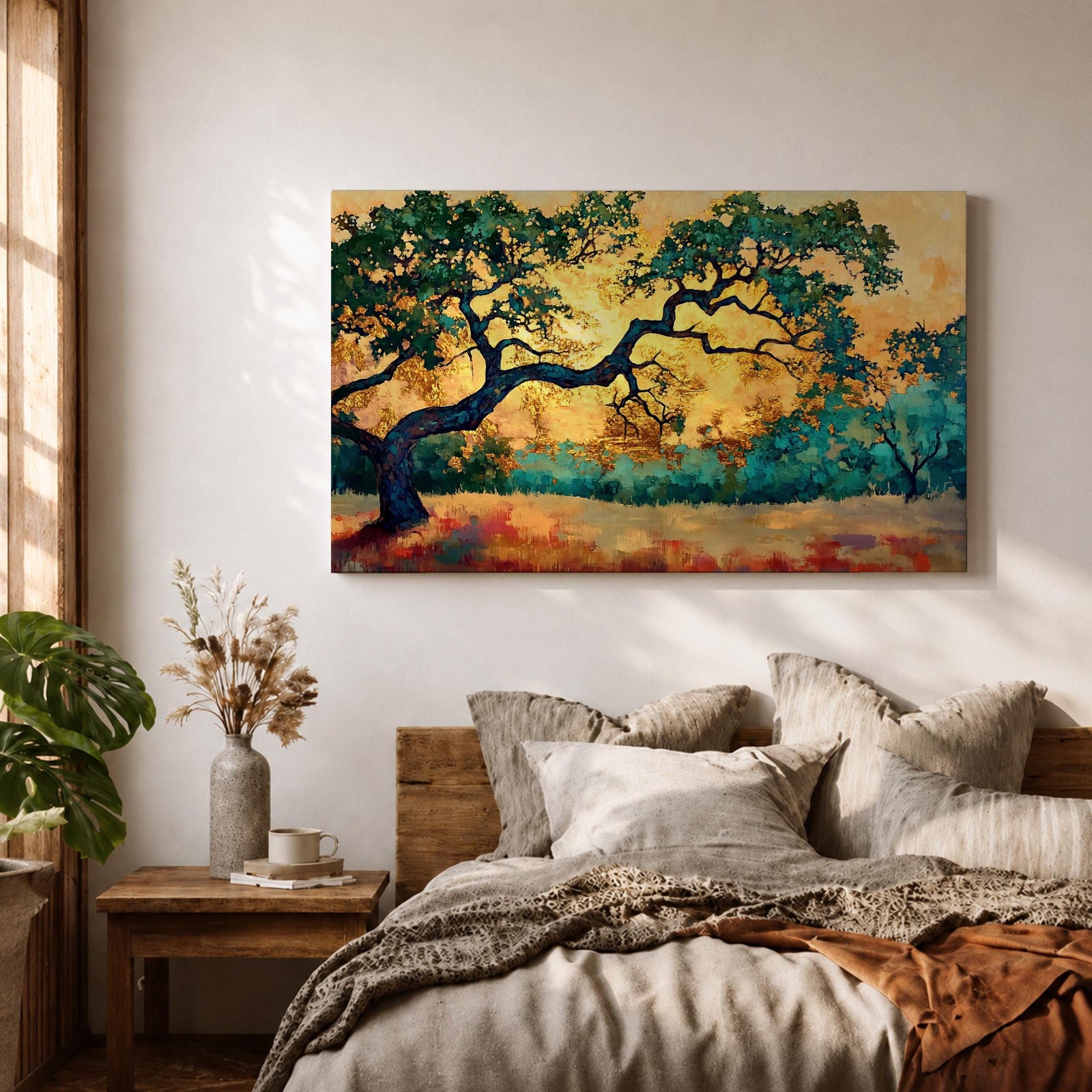 Oak Tree Wall Art Quercus Framed Canvas Landscape Sunset Rustic Farmhouse Home Decor
