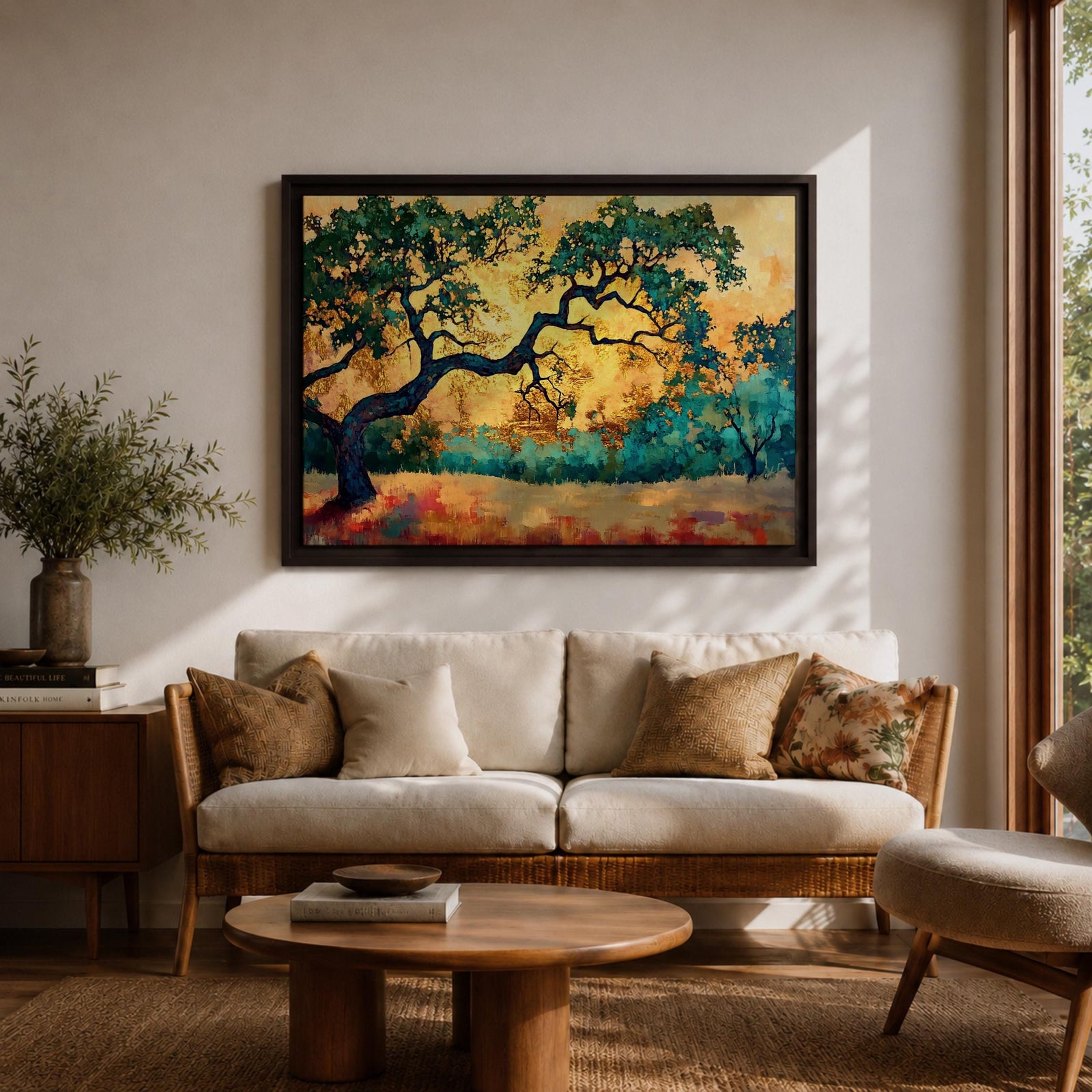 Oak Tree Wall Art Quercus Framed Canvas Landscape Sunset Rustic Farmhouse Home Decor