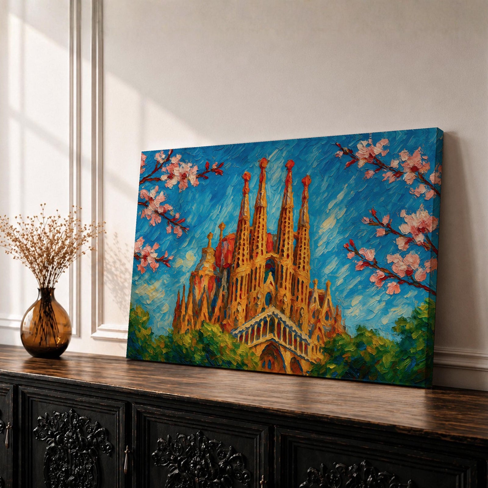 Sagrada Familia Wall Art Barcelona Cathedral Framed Canvas Spain Gaudi Impasto City Home Decor