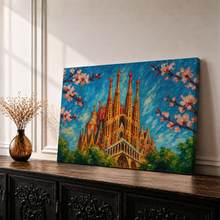 Sagrada Familia Wall Art Barcelona Cathedral Framed Canvas Spain Gaudi Impasto City Home Decor