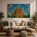 Sagrada Familia Wall Art Barcelona Cathedral Framed Canvas Spain Gaudi Impasto City Home Decor