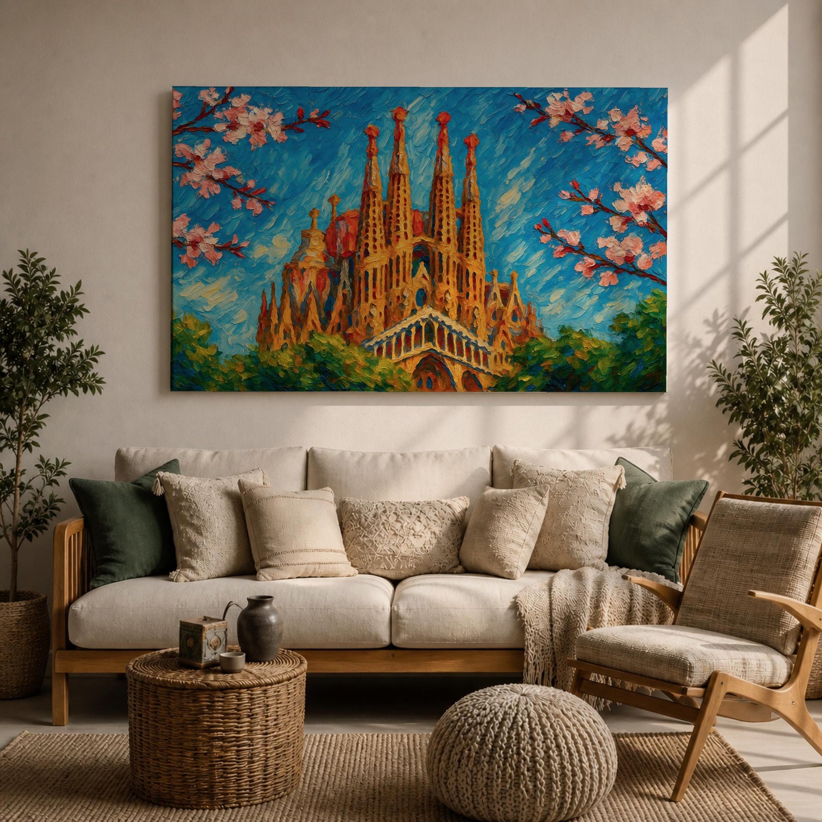 Sagrada Familia Wall Art Barcelona Cathedral Framed Canvas Spain Gaudi Impasto City Home Decor