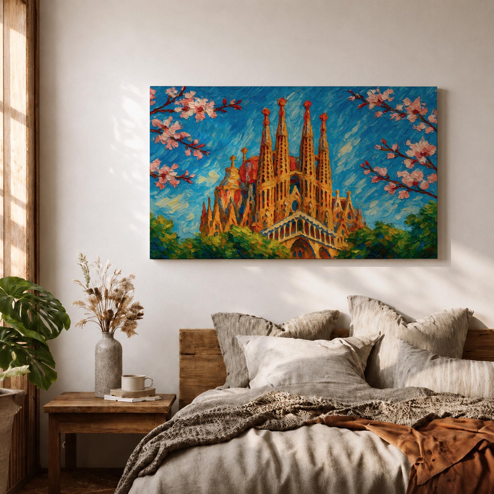 Sagrada Familia Wall Art Barcelona Cathedral Framed Canvas Spain Gaudi Impasto City Home Decor