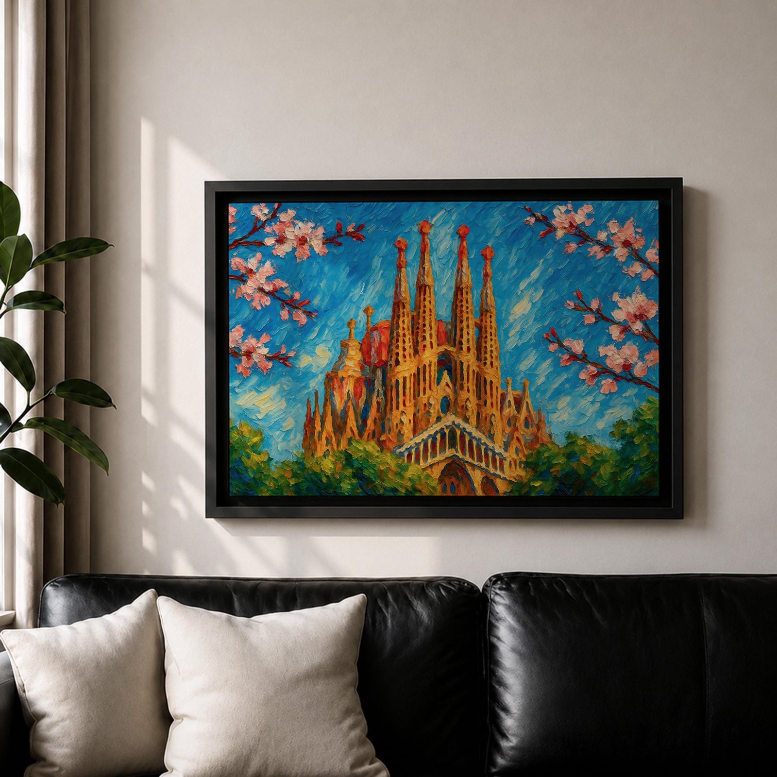 Sagrada Familia Wall Art Barcelona Cathedral Framed Canvas Spain Gaudi Impasto City Home Decor