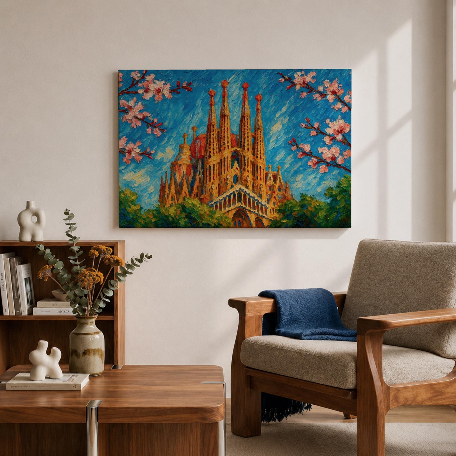 Sagrada Familia Wall Art Barcelona Cathedral Framed Canvas Spain Gaudi Impasto City Home Decor