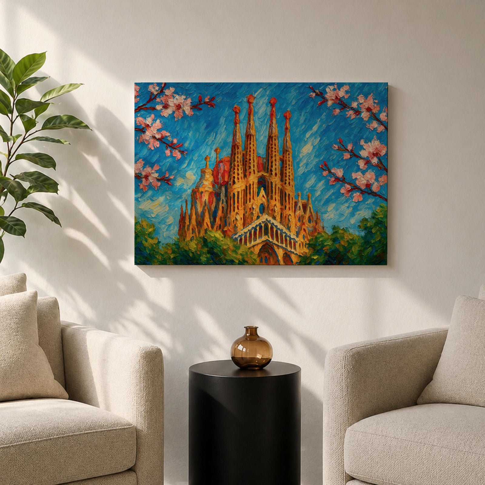 Sagrada Familia Wall Art Barcelona Cathedral Framed Canvas Spain Gaudi Impasto City Home Decor