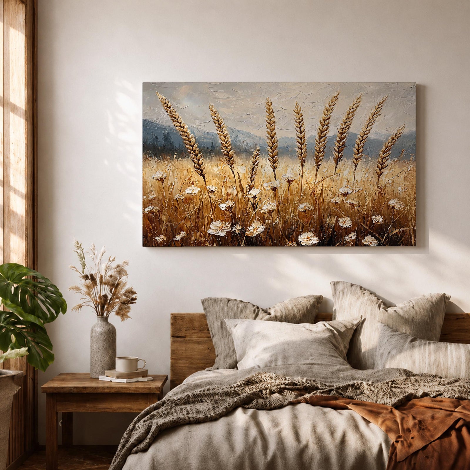 Wheat Field Wall Art Barley Field Framed Canvas Harvest Rustic Landscape Farmhouse Home Decor