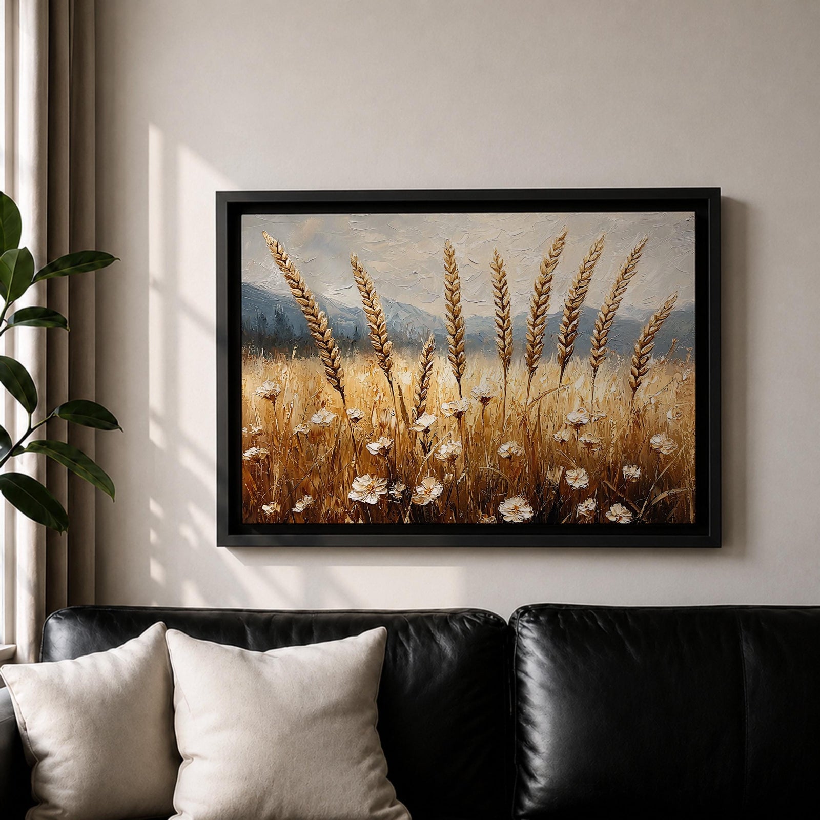 Wheat Field Wall Art Barley Field Framed Canvas Harvest Rustic Landscape Farmhouse Home Decor