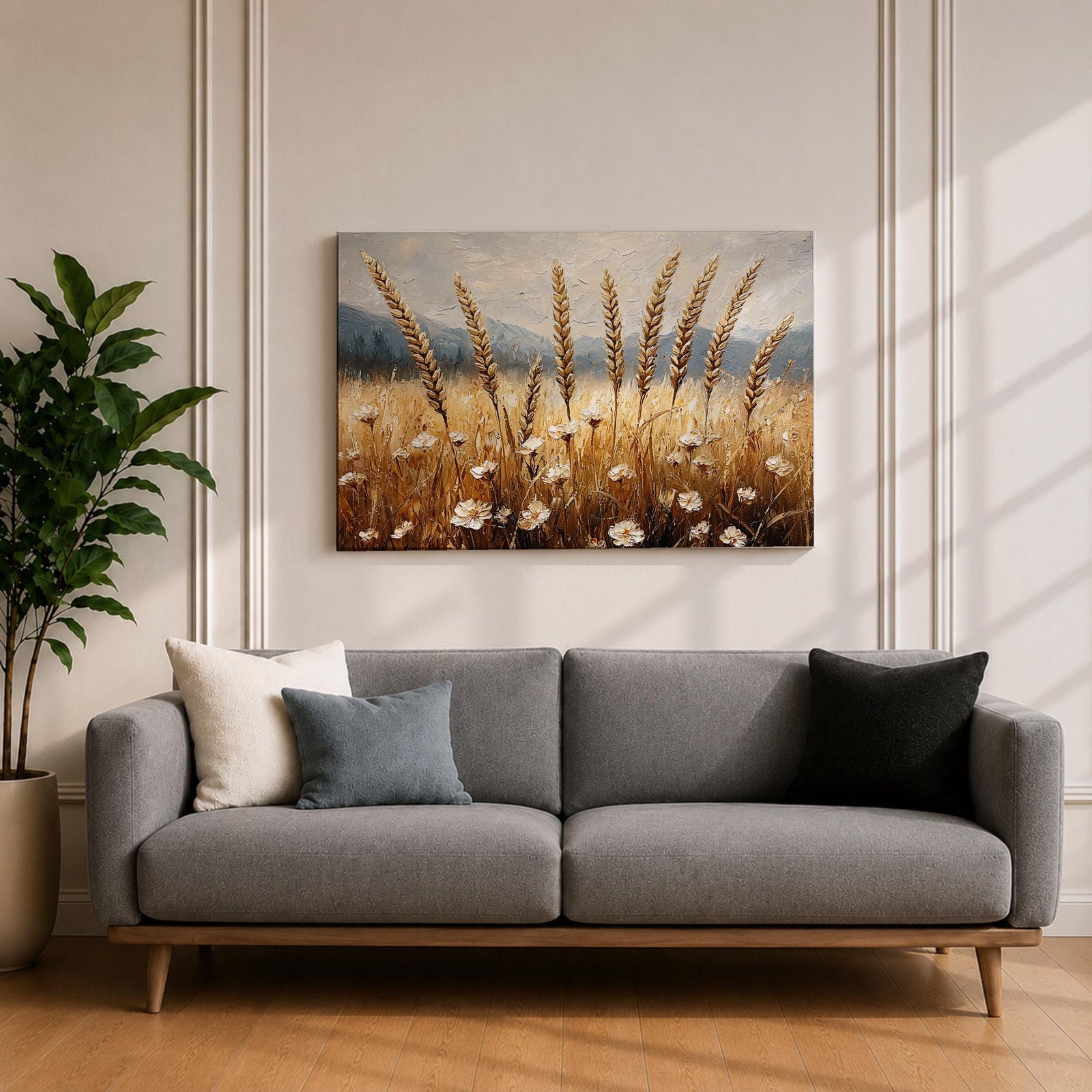 Wheat Field Wall Art Barley Field Framed Canvas Harvest Rustic Landscape Farmhouse Home Decor
