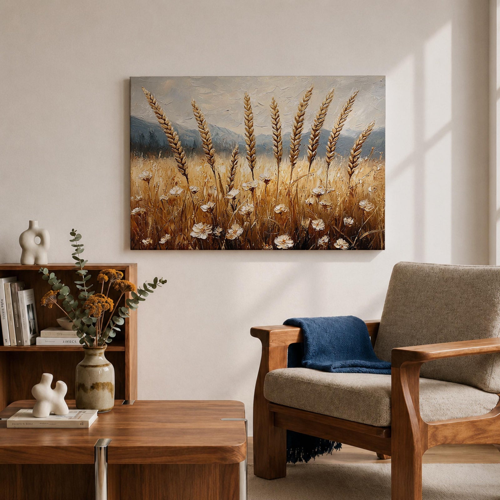 Wheat Field Wall Art Barley Field Framed Canvas Harvest Rustic Landscape Farmhouse Home Decor