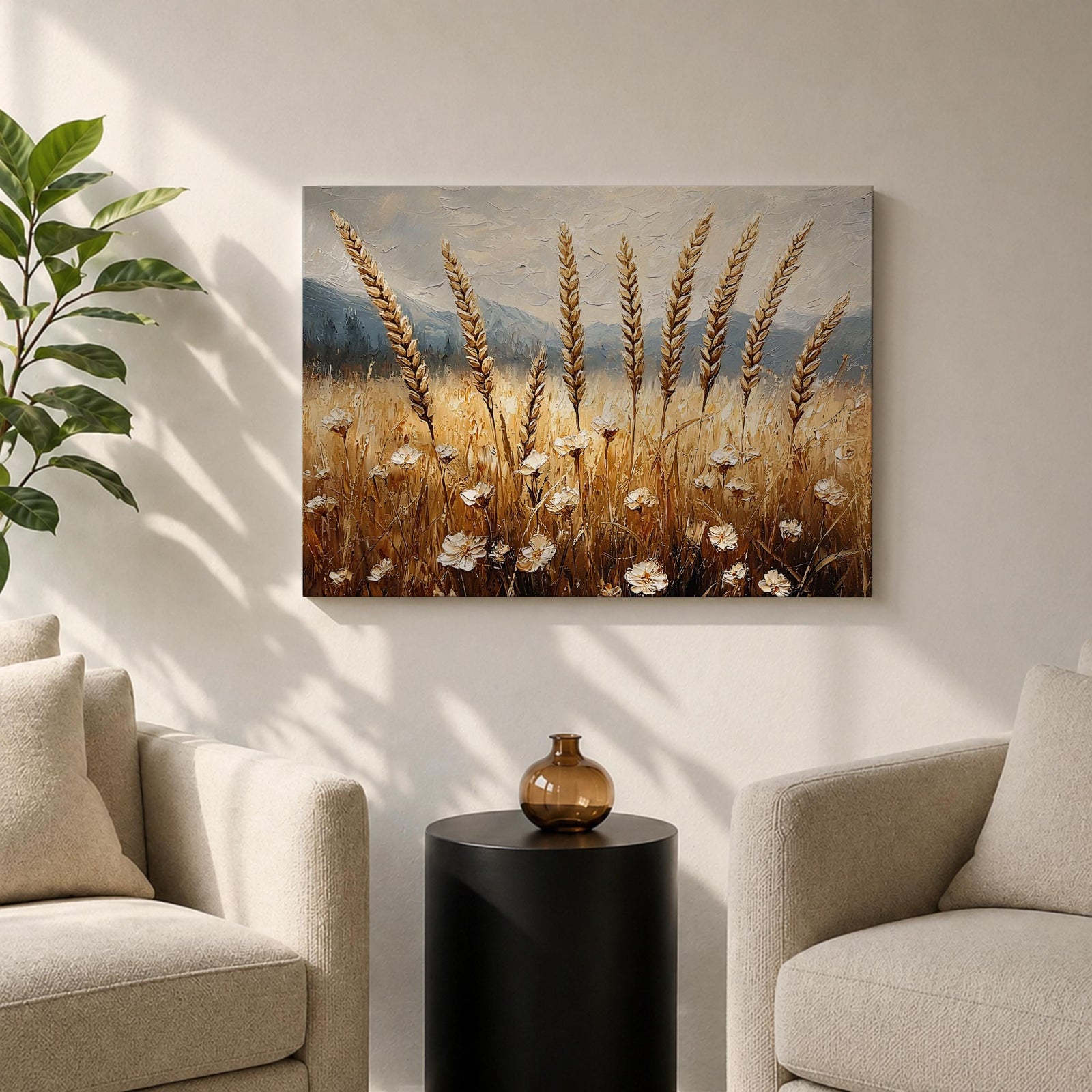 Wheat Field Wall Art Barley Field Framed Canvas Harvest Rustic Landscape Farmhouse Home Decor
