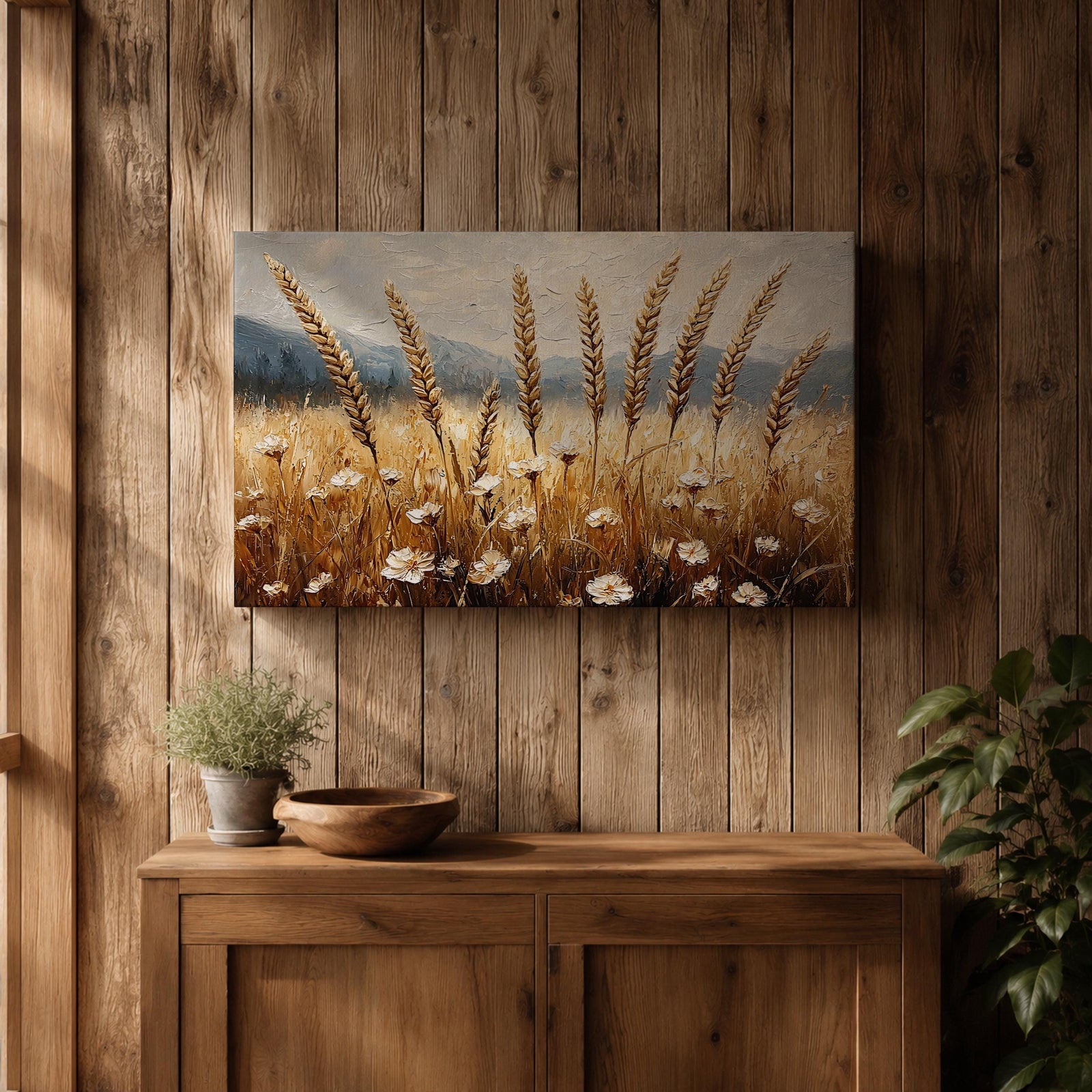 Wheat Field Wall Art Barley Field Framed Canvas Harvest Rustic Landscape Farmhouse Home Decor