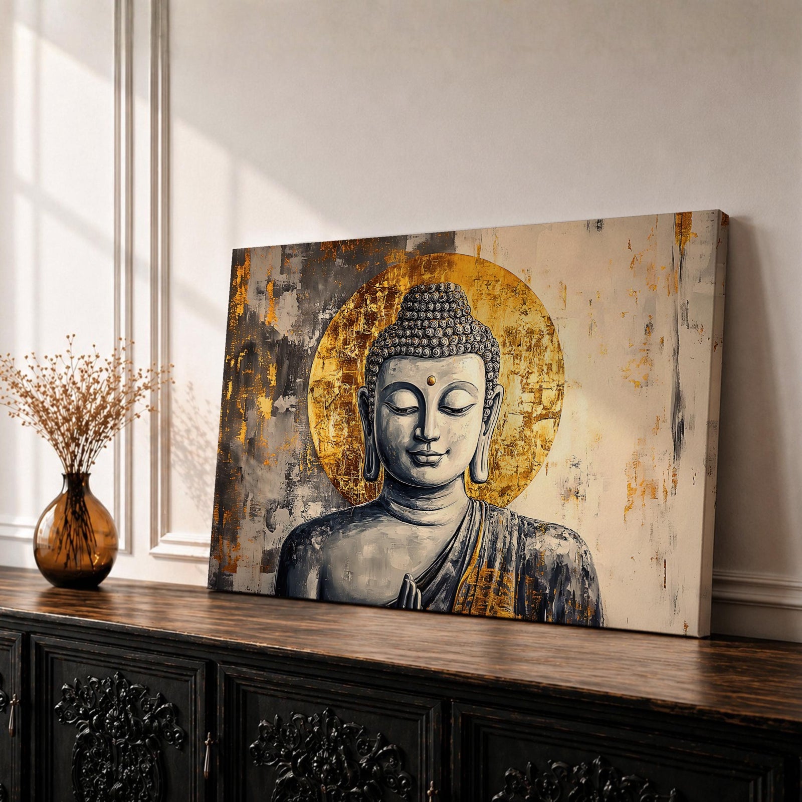 Buddha Wall Art Shakyamuni Framed Canvas Sacred Zen Vintage Buddhist Home Decor