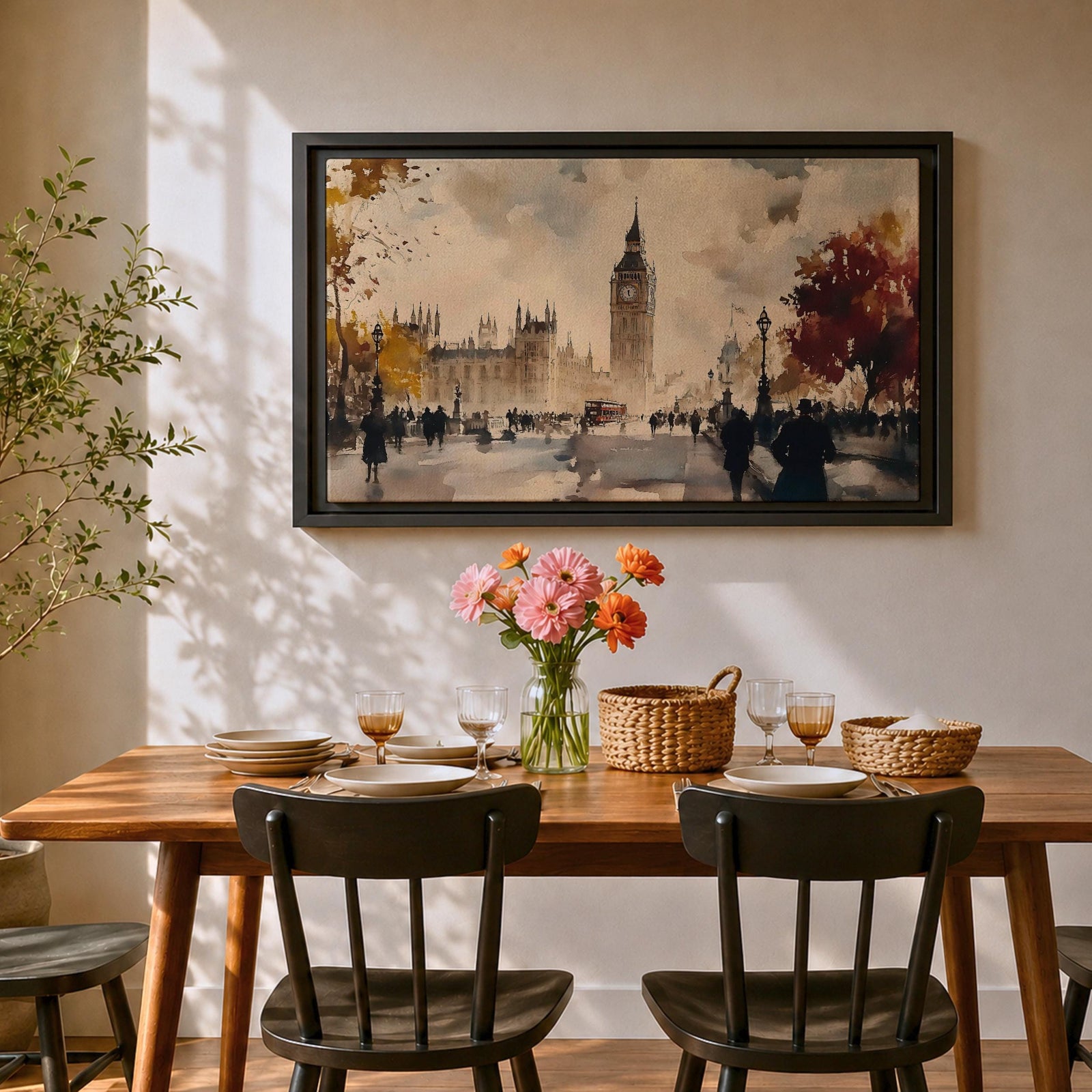 Big Ben Wall Art Elizabeth Tower Framed Canvas Westminster London Watercolor City Home Decor