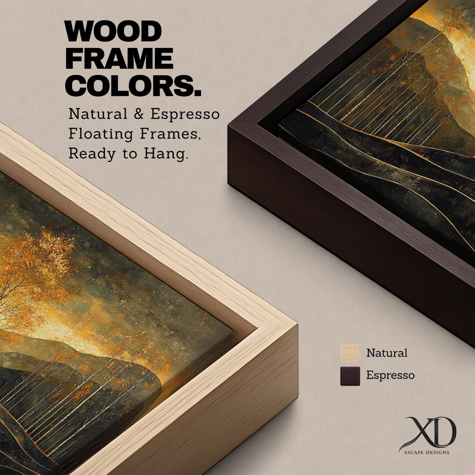 Autumn Tree Wall Art Golden Fall Framed Canvas Mountain Landscape Vintage Home Decor