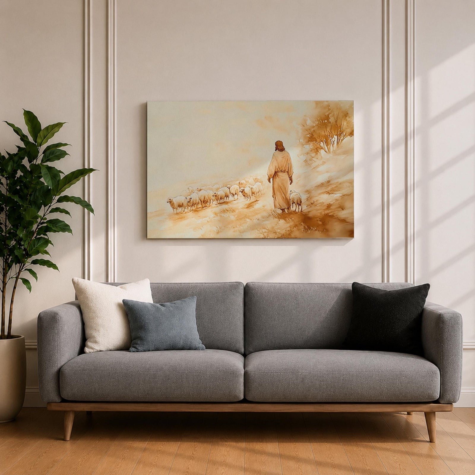 Good Shepherd Wall Art Christ the Shepherd Framed Canvas Biblical Farmhouse Christian Home Decor