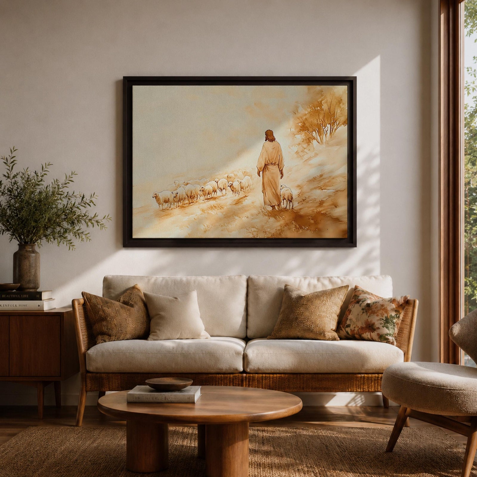 Good Shepherd Wall Art Christ the Shepherd Framed Canvas Biblical Farmhouse Christian Home Decor
