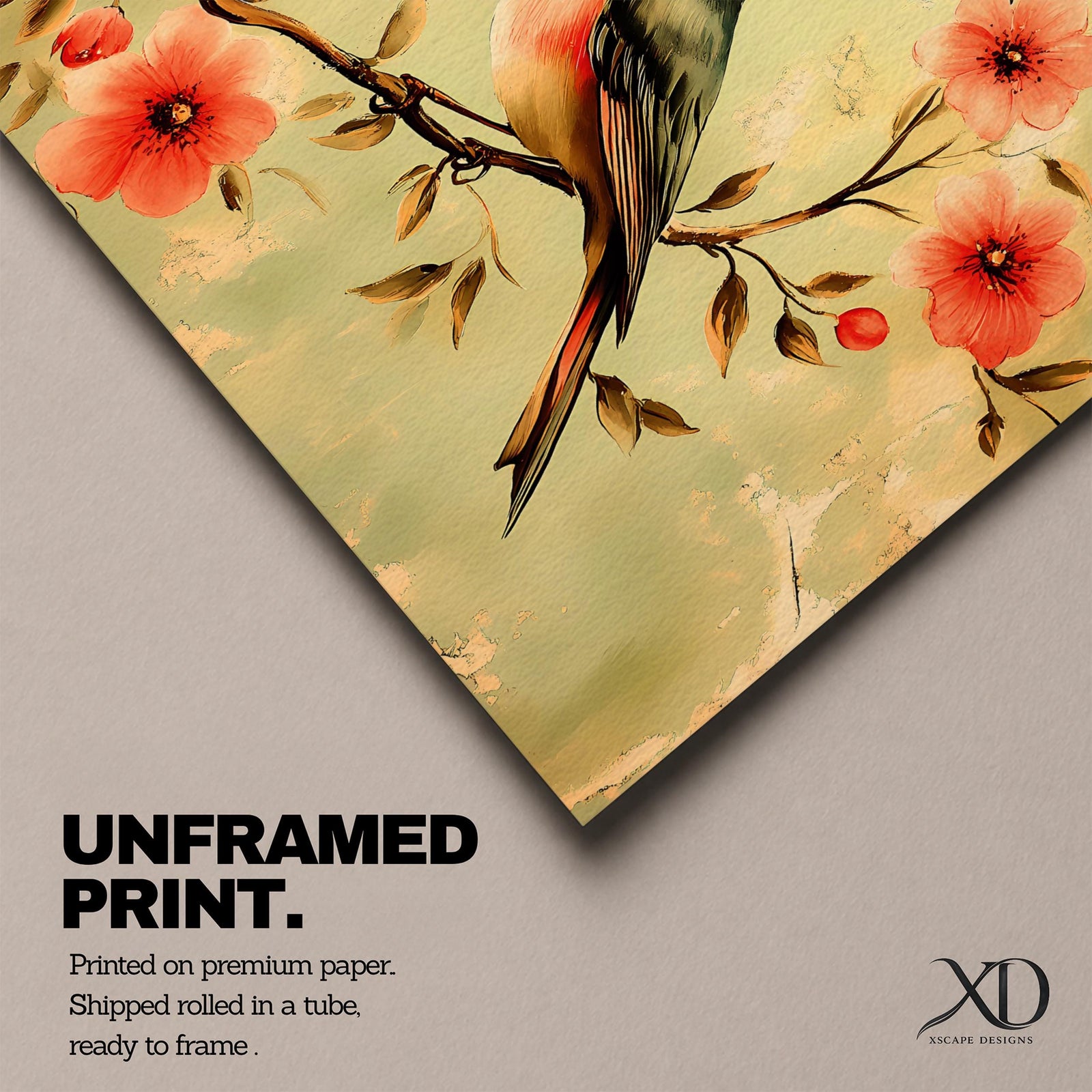 Bird Wall Art Songbird Framed Canvas Blossom Botanical Floral Vintage Home Decor